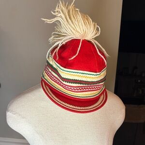 Vibrant Red Kids Hat with Fringe